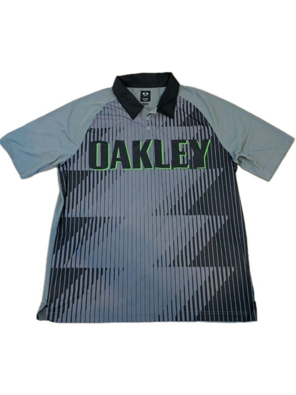 Oakley Performance Polo Top Mens Grey Green Regular Fit 2XL Y2K Blokecore Skater